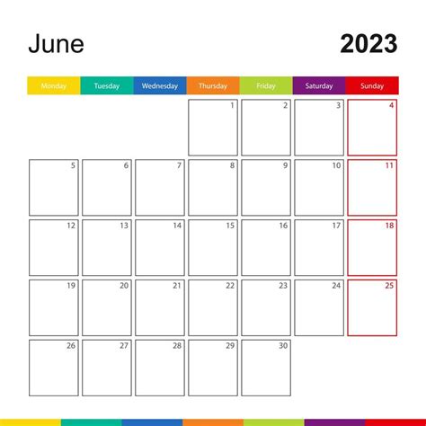 June 2023 Colorful Wall Calendar Week Starts On Monday 11691134