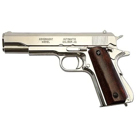 Denix Colt 1911a1 Chrome Non Firing Replica Movie Prop Gun With Wood
