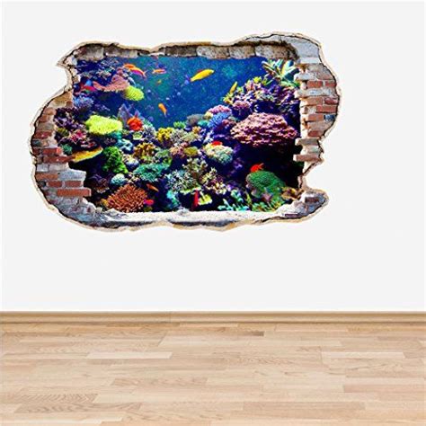 Full Colour Coral Reef Tropical Fish Smashed Wall 3d Effect Under The
