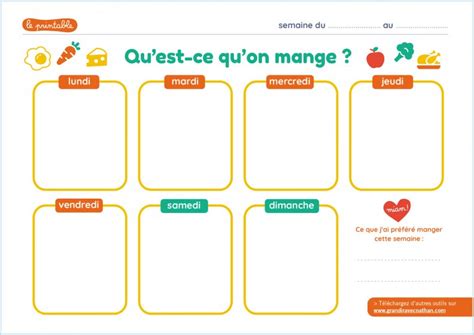 Les Menus De La Semaine Modèle à Imprimer Plannings Et Outils