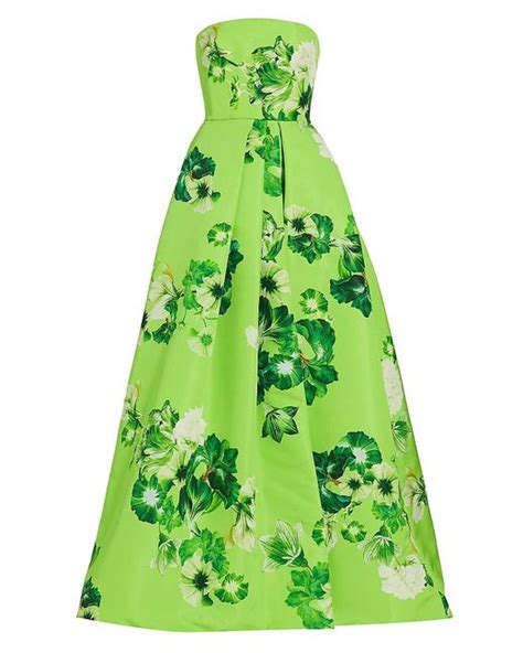 Monique Lhuillier Floral Silk Faille Ball Gown In Green Lyst