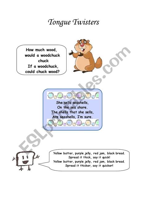 Tongue Twisters Esl Worksheet By Ania2992