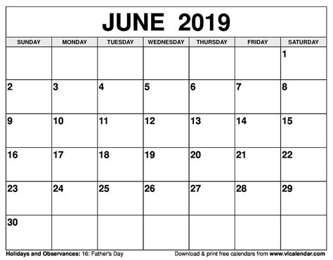 June 2019 Calendar Template Pdf Template