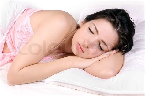Schönes Mädchen Schlafen Auf Dem Bett Stock Bild Colourbox