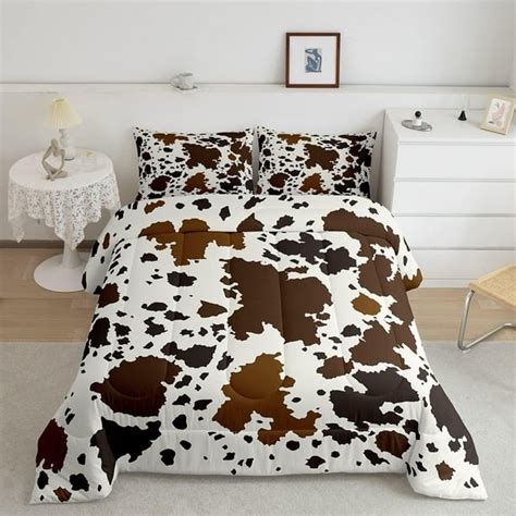 Cow Print Comforter Set Adult Women Brown Highland Cow Print Bedding