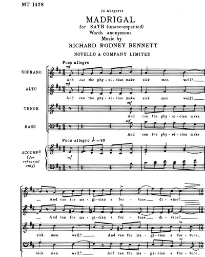 madrigal mixed chorus satb sheet music by richard rodney bennett nkoda free 7 days trial