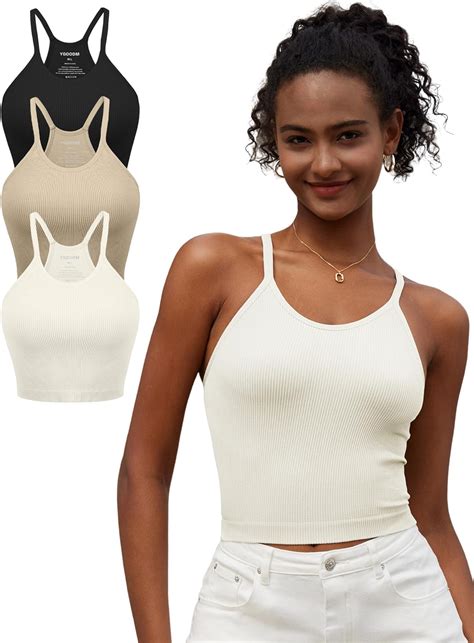 Women S Crop Tank Tops 3 Pack Y2K Ribbed Knit Strap Seamless Camisole