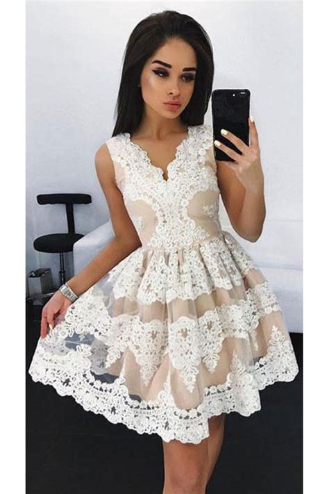 White Lace Short Prom Dress White Cute Lace Homecoming Dress N10300 In