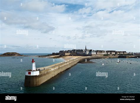 Saint Malo Harbour And Le Mole Des Noires Brittany France Stock Photo