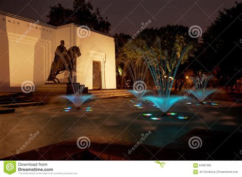 Beautiful Fountain At Night In Park Of The Reserve Lima Peru Stock