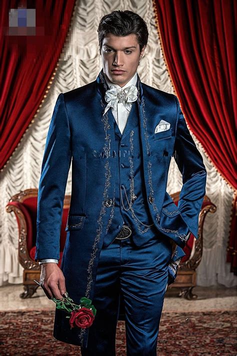 Custom Made Classic Style Blue Embroidery Groom Tuxedos Groomsmen Men S