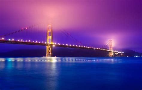 Wallpaper Night Bridge Lights Fog Strait Lights Golden Gate