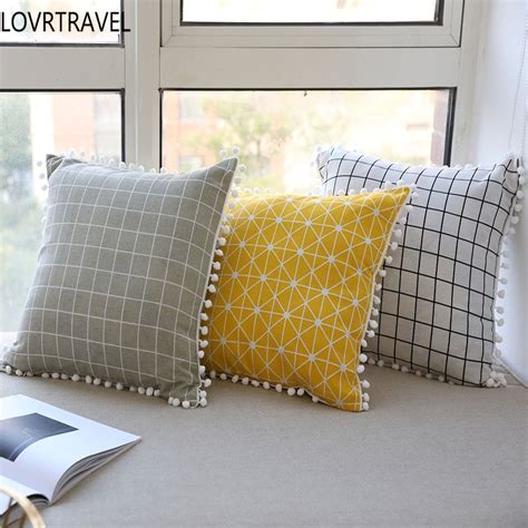 Modern Sofa Cushion Cover Yellow Grey Cotton Linen Decorative Throw