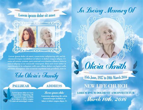 4p00110 Sky With Clouds Fold Funeral Template Program Design Obituary