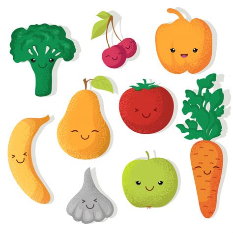 Cartoon Funny Fruits And Vegetables Vector Characters