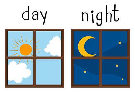 Opposite Wordcard For Day And Night 430646 Vector Art At Vecteezy