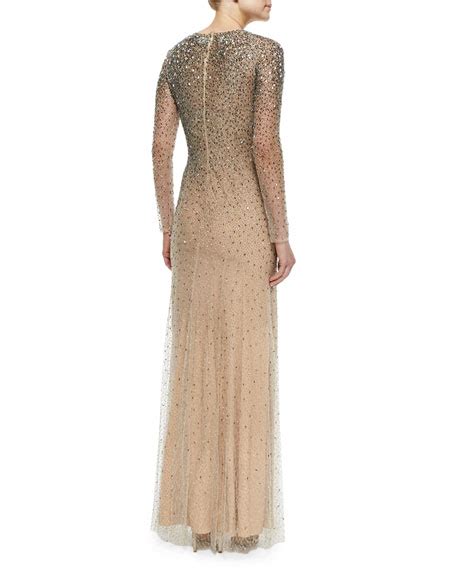 Jenny Packham Long Sleeve Embellished Gown Silver Neiman Marcus