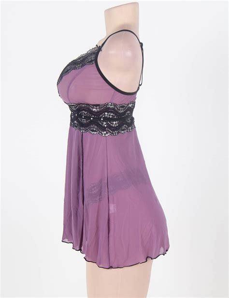 Hot Sale Camisole Purple Lace Sexy Babydoll With G String