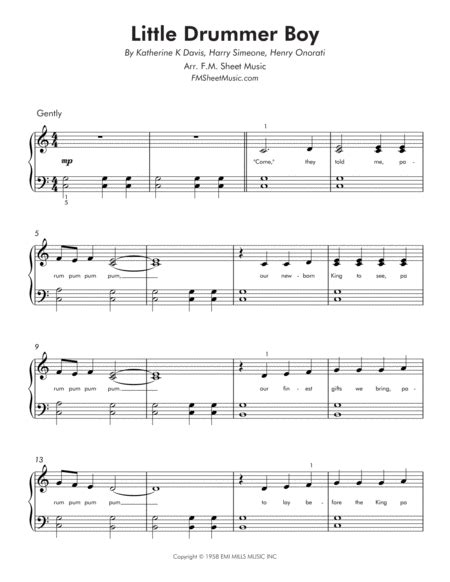 Browse our 58 arrangements of the little drummer boy. sheet music is available for piano, voice, guitar and 40 others with 23 scorings and 6 notations in 23 genres. Little Drummer Boy Easy Piano Music Sheet Download - TopMusicSheet.com