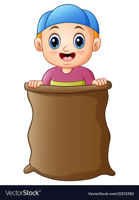 Little Boy Playing Jumping Sack Race Royalty Free Vector