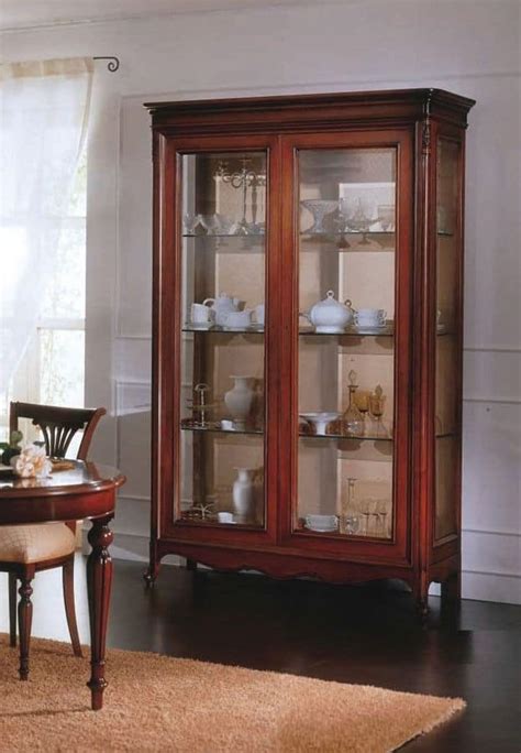 2 Doors Display Cabinet With Solid Wood Glass Shelves Idfdesign