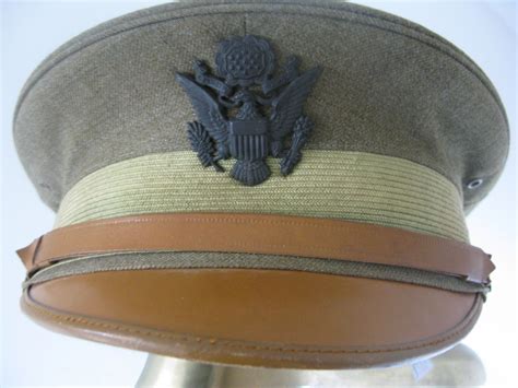 Ww1 Us Army Officer Front Visor Cap Front View Showing Blackened