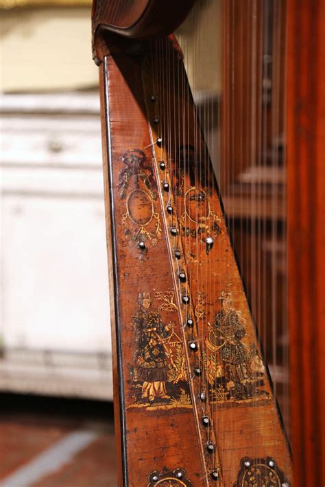 18th Century French Maple Decorative Harp With Hand Painted Chinoiserie