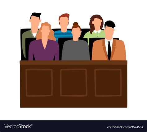 Jury Trial Jurors Court In Courtroom Prosecution Vector Image