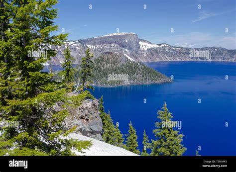 Winter At Crater Lake National Park In Oregon Usa As Seen From Rim