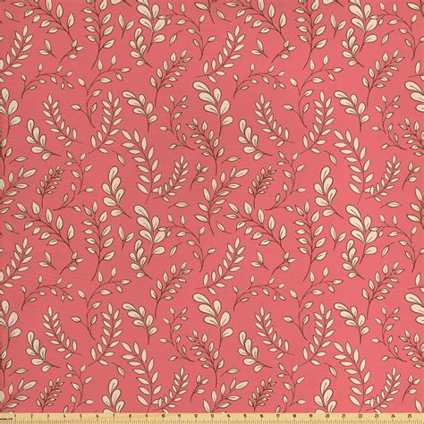Coral Fabric By The Yard Leaves On Branches Botanical Theme Foliage