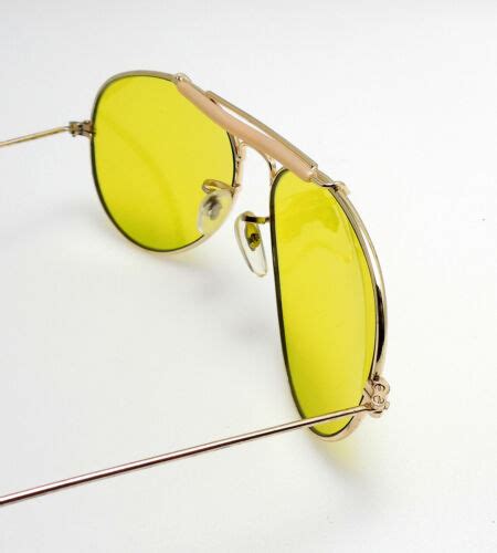 Vintage Gold Metal Yellow Lens Aviator Shooting Glasses Nos Aviators