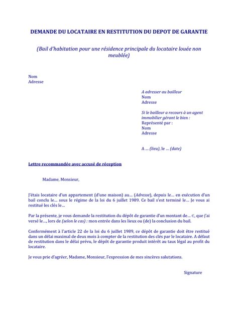 Demande Du Locataire En Restitution Du Depot De Garantie Doc Pdf