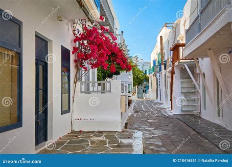 Beautiful Traditional Narrow Streets Of Greek Island Towns Whitewashed