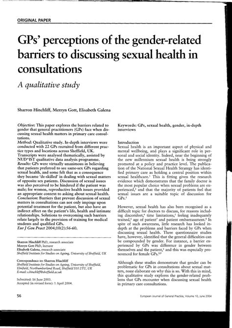 pdf gps perceptions of the gender related barriers to discussing sexual health in