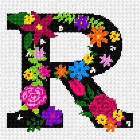 Needlepoint Kit Or Canvas Letter R Primary Floral Etsy Needlepoint