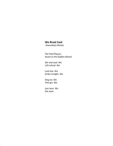We Real Cool By Gwendolyn Brooks Love Poems Poems Modern Poetry