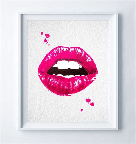 Pink Lips Watercolor Art Print Fashion Poster Makeup Pop Art Lipstick