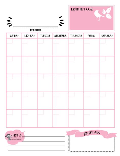 Pink Monthly Perpetual Planner Printable Woo Jr Kids Activities