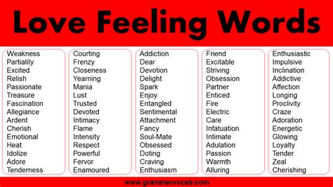 100 Love Feeling Words In English Words To Describe Love Grammarvocab