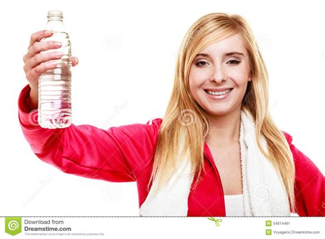 Sporty Girl Towel On Shoulders Drinking Water Stock Image Image Of