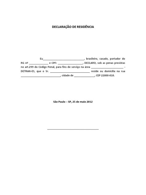 Modelo De Declaração De Residência Pdf