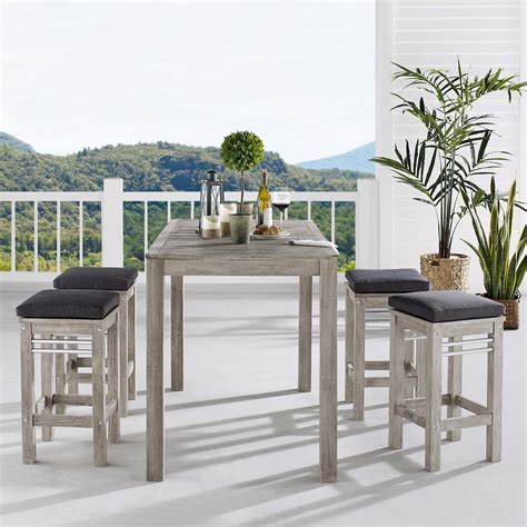 Wiscasset Outdoor Patio Acacia Wood Bar Table Set With 4 Bar Stools