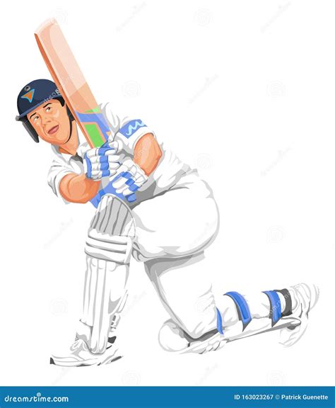 Vector Of Cricket Batsman In Action Stock Vector Illustration Of