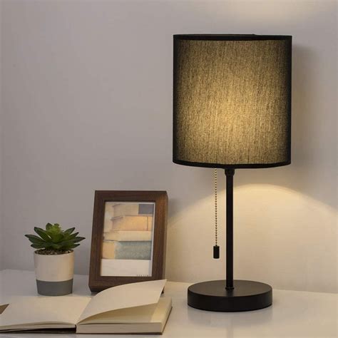 Haitral Modern Minimalist Bedside Table Lamp With Fabric Shade And Pull