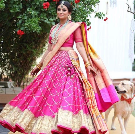 23 Elegant Saree Lehenga Designs For The South Indian Brides