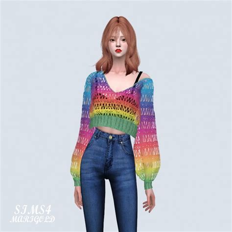 Sims4 Marigold Puff Sleeves See Through Sweater With Sleeveless • Sims