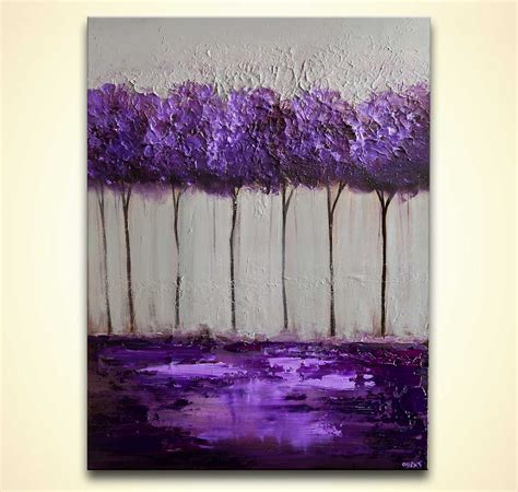 Original Purple Gray Blooming Trees Painting Textured Landscape Art By Osnat Ebay