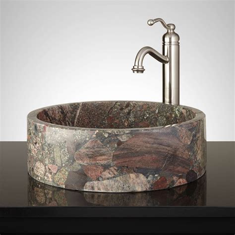Marrow Round Brown Granite Vessel Sink Bathroom Sinks Bathroom Sink
