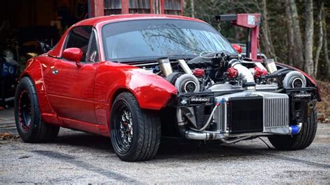 1990 Mazda Miata Na With A Silverado Engine And Twin Turbos Is Drag