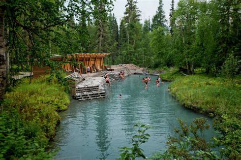 Tourists Relaxing In√Ç¬†laird Hot Spring British Columbia Canada